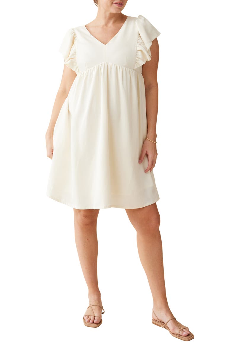 Flutter Sleeve Maternity/Nursing Dress, Main, color, BUTTERMILK