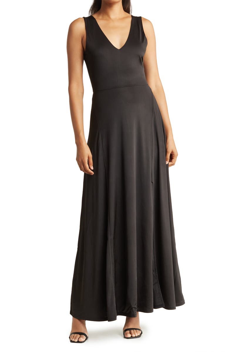Love By Design Geneva V-Neck Sleeveless Maxi Dress, Main, color, Black
