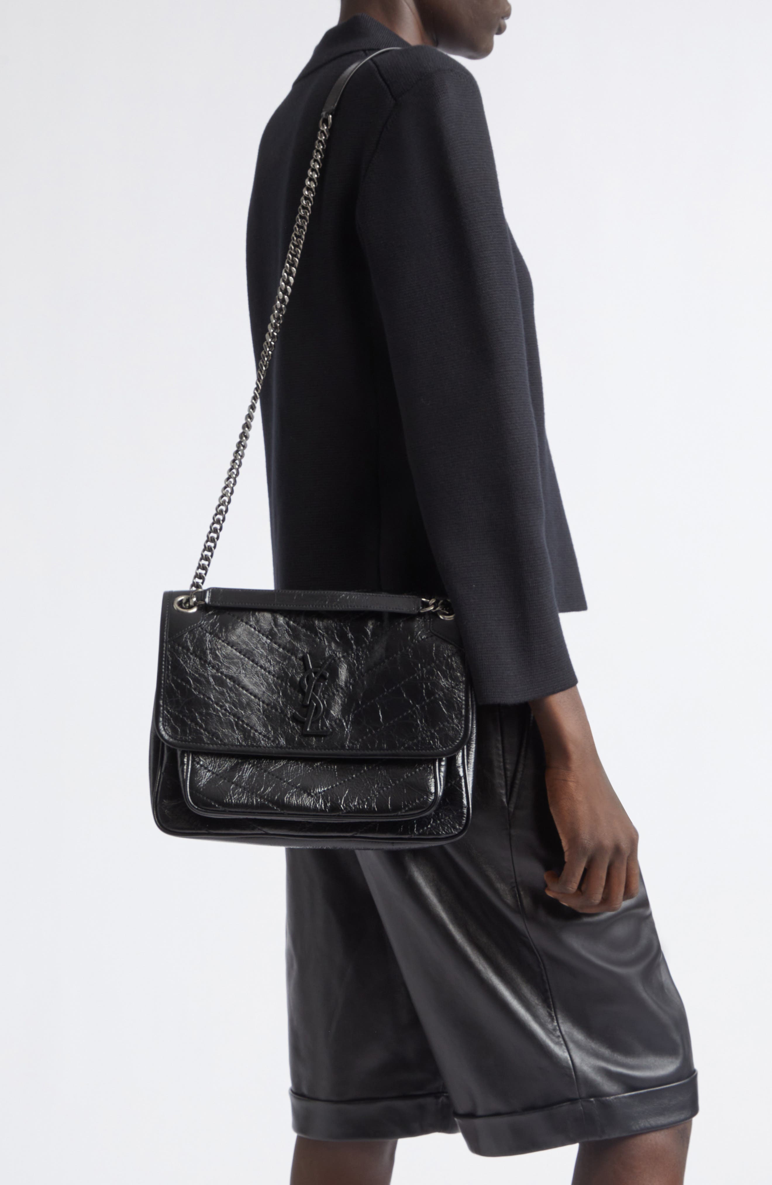 Medium Niki Matelassé Leather Shoulder Bag, Alternate, color, 1000-NERO