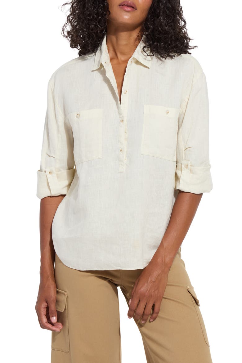 Rose Roll Tab Linen Utility Shirt, Main, color, ECRU