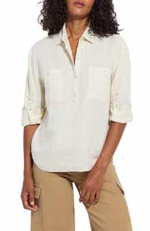 Lysse Rose Roll Tab Linen Utility Shirt