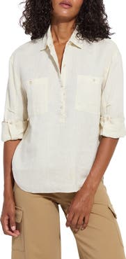 Lysse Rose Roll Tab Linen Utility Shirt