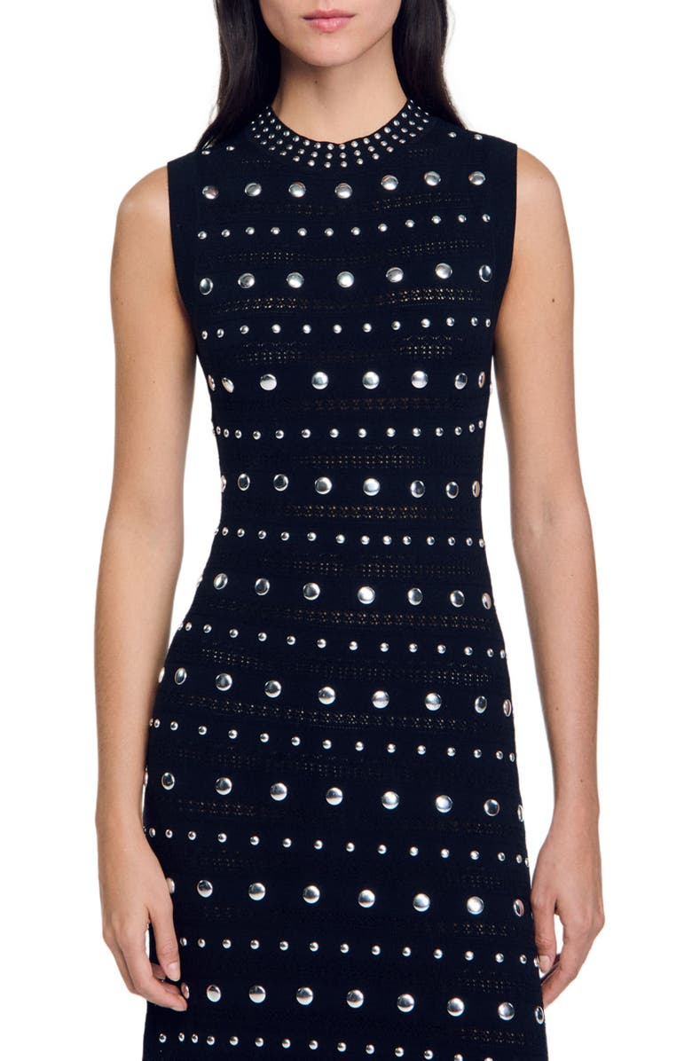 SANDRO Knit maxi dress with studs, Alternate, color,