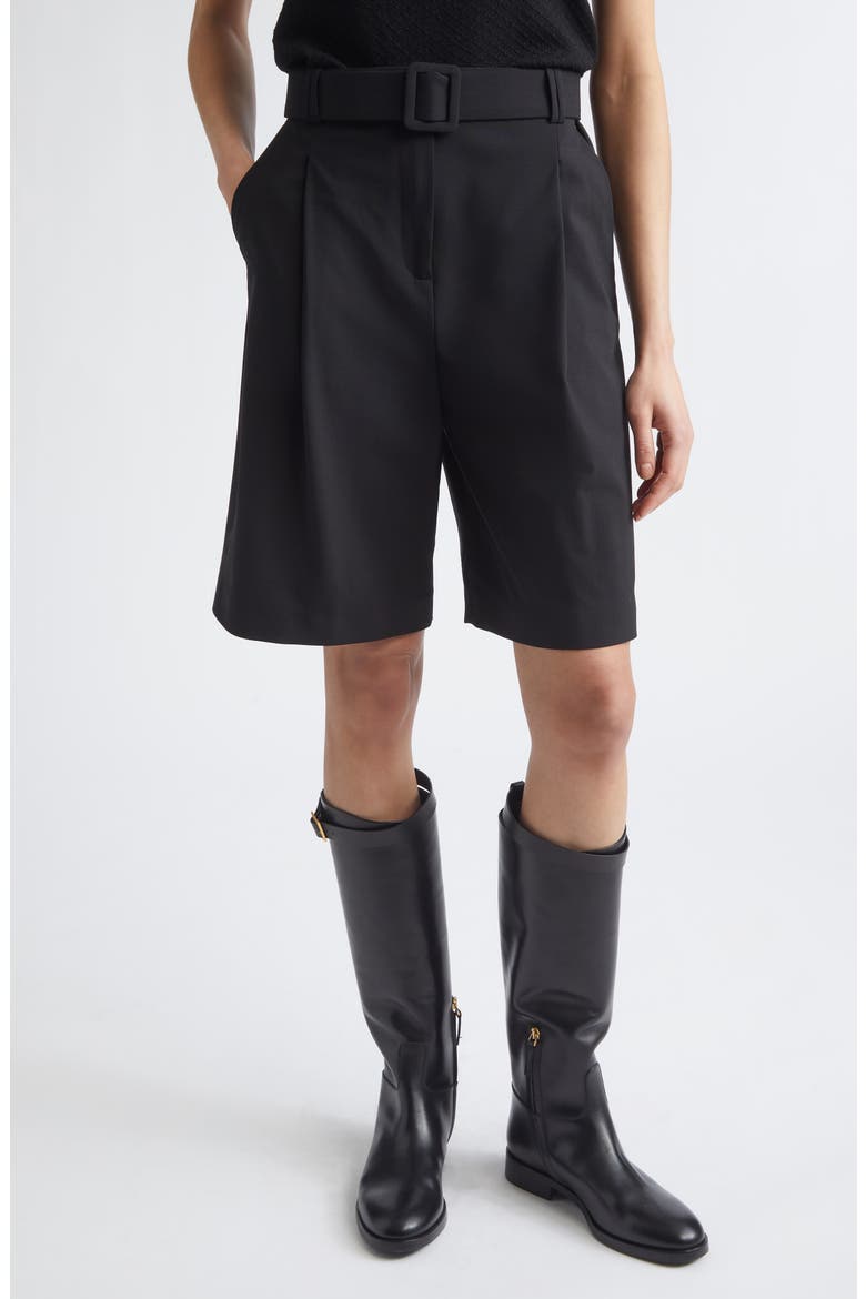 Belted Stretch Virgin Wool Shorts, Main, color, 22 BLACK