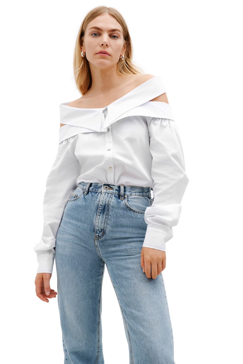 Vesper Off the Shoulder Button-Up Shirt, Alternate, color, WHITE