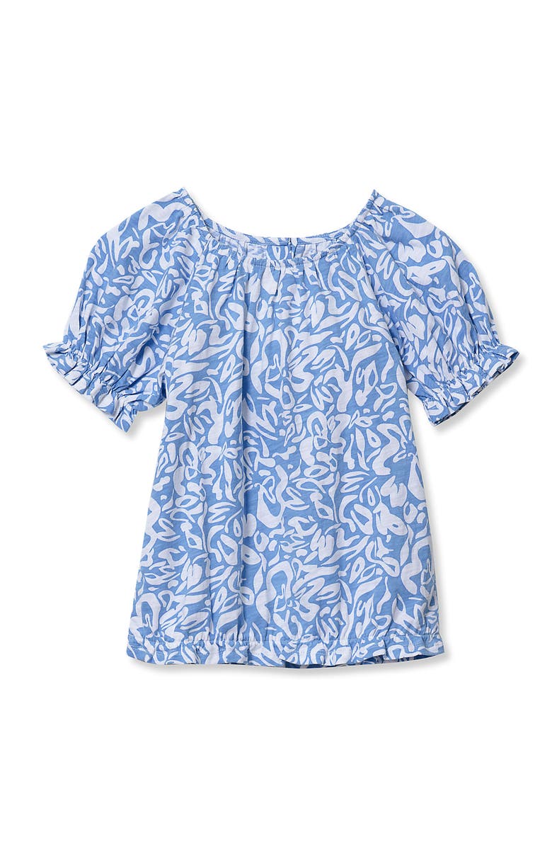 Lands' End Girls Shirred Puff Blouse, Main, color, Blue Tropical Floral