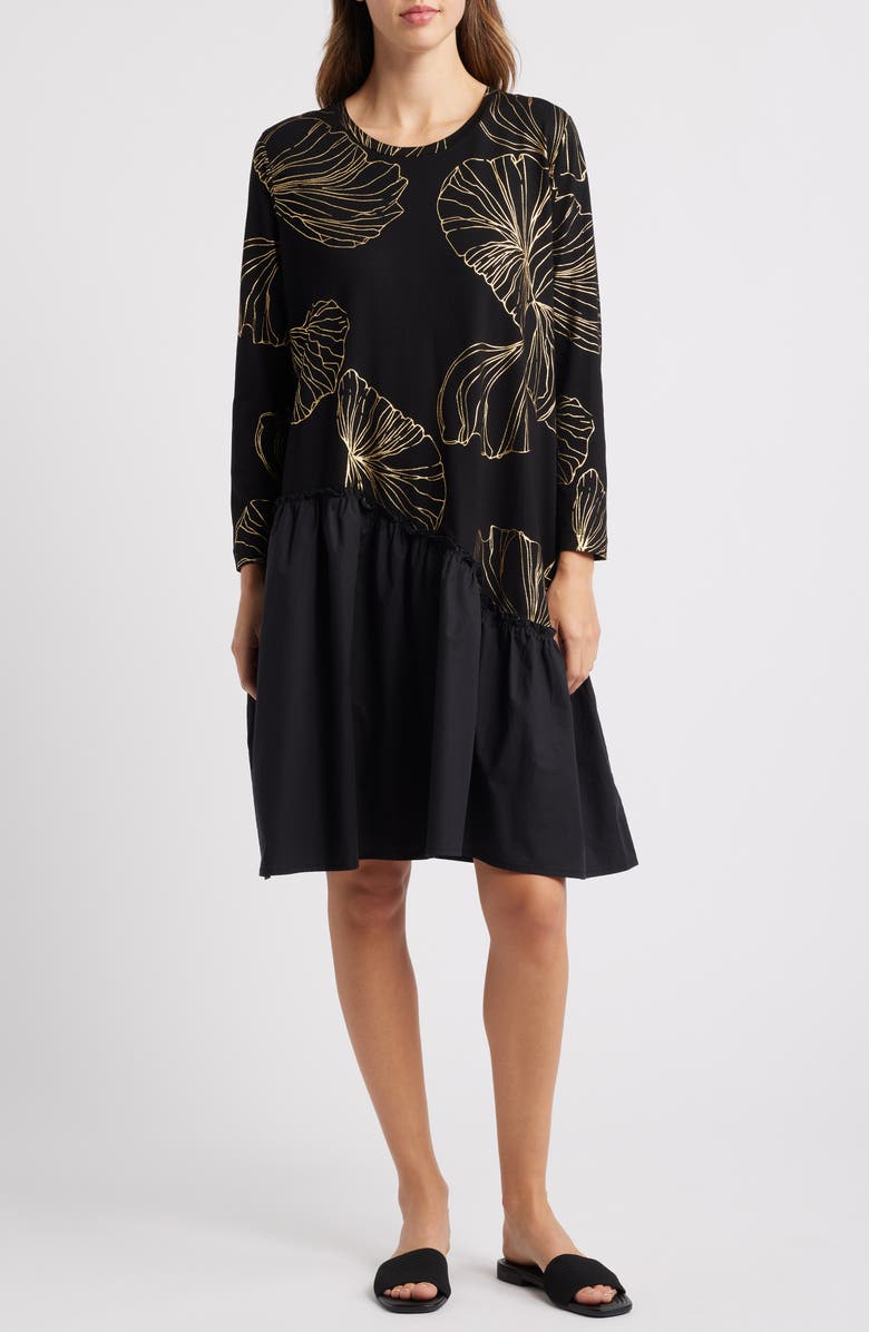 Masai Copenhagen Nellina Metallic Floral Long Sleeve Ruffle Hem Dress, Main, color, 
