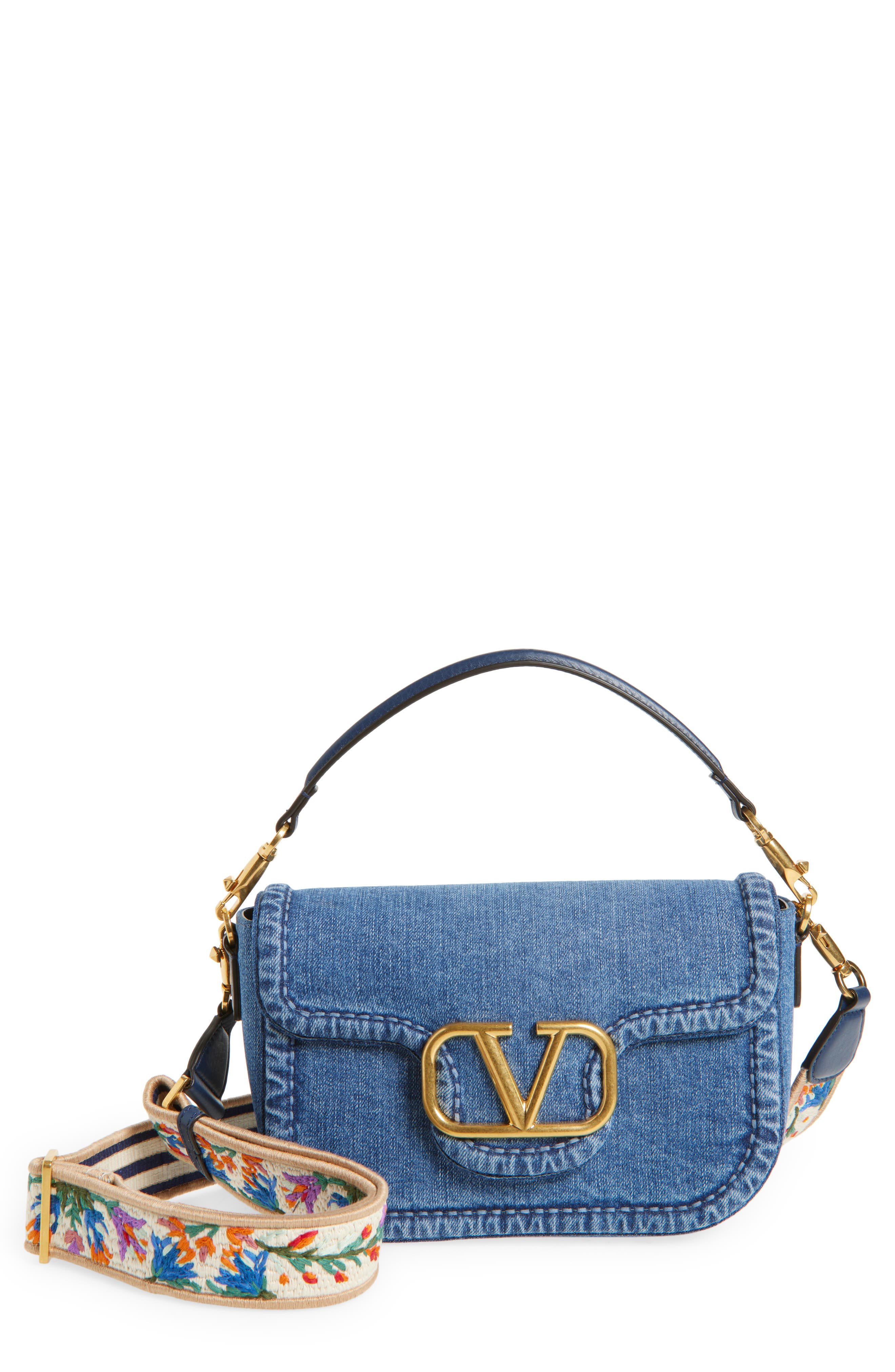 Valentino Garavani Alltime Denim Shoulder Bag, Main, color, Dark Denim