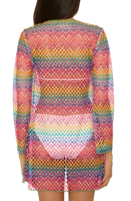 Becca Rio Fishnet Sheer Long Sleeve Cover-up In Multi