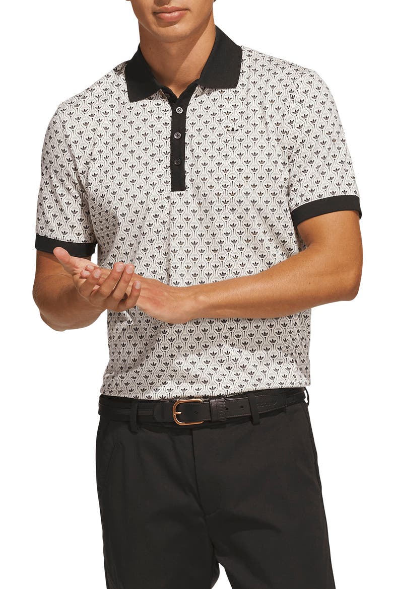 Originals Trefoil Print Polo, Main, color, BLACK/ CHALK WHITE