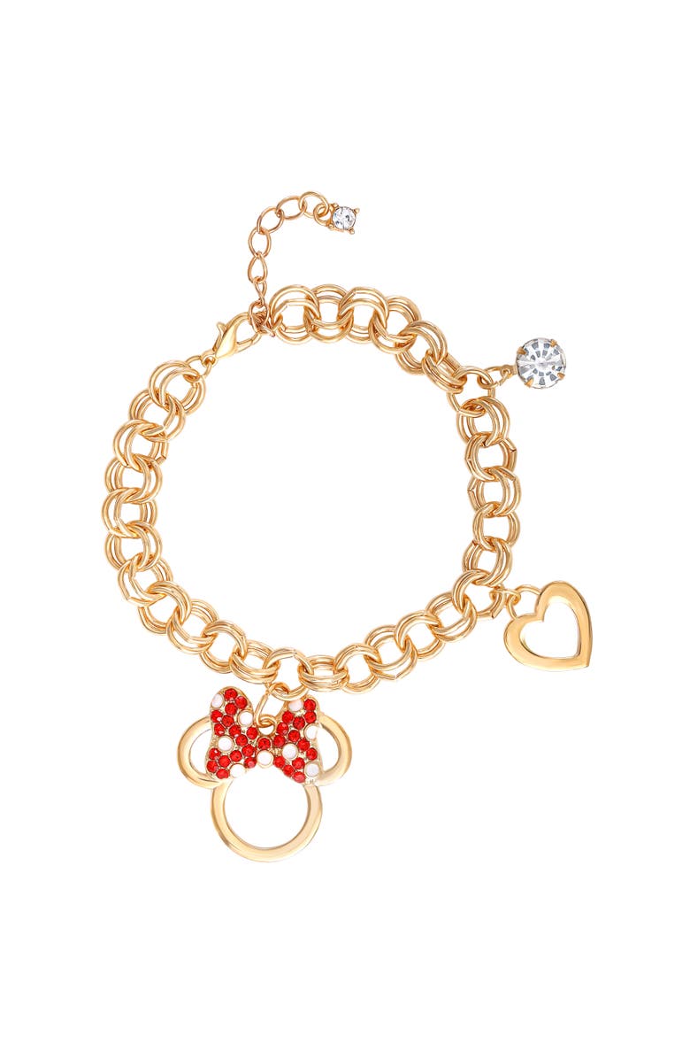 Disney Minnie Mouse Bow Charm Bracelet, 7 +1'' Chain, Main, color, Gold