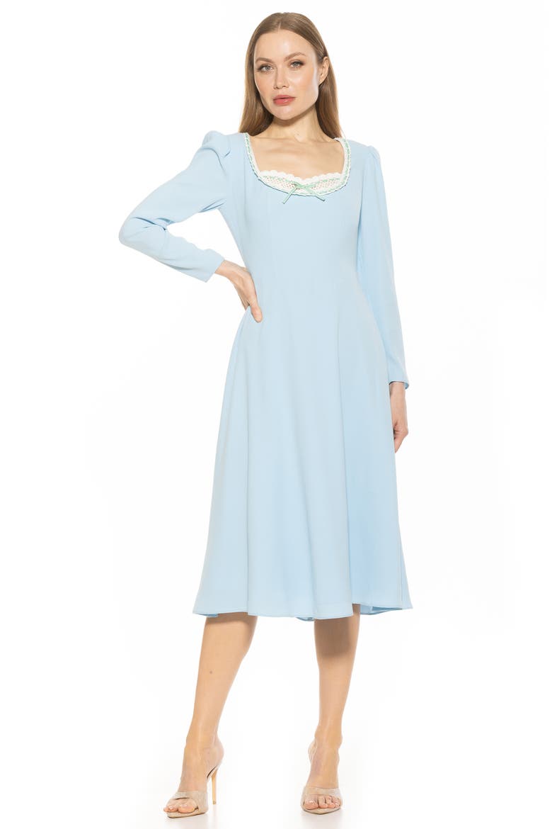 Zenaida Long Sleeve Fit & Flare Dress, Alternate, color, HALOGEN BLUE