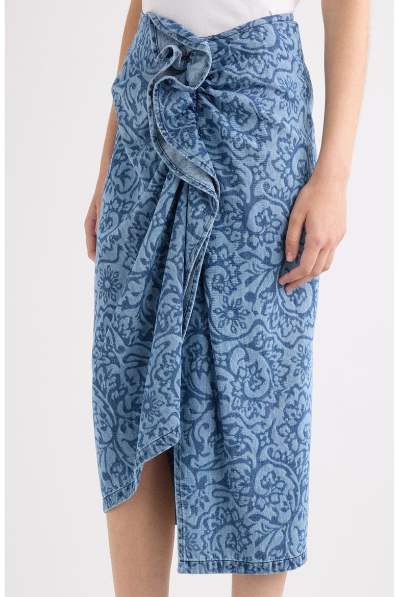 Sinas Lasered Stonewash Denim Midi Skirt, Alternate, color, BLUE