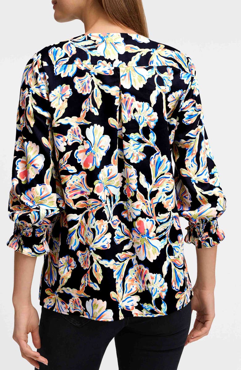 Foxcroft Alicia Floral Cotton Popover Top, Alternate, color, Black Multi
