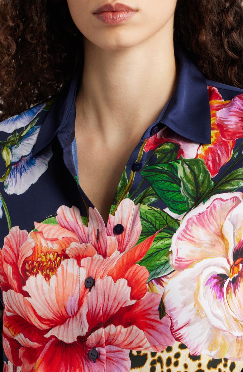 Elie Tahari The Madeline Sahara Desert Print Silk Blend Satin Button-Up Shirt, Alternate, color, 