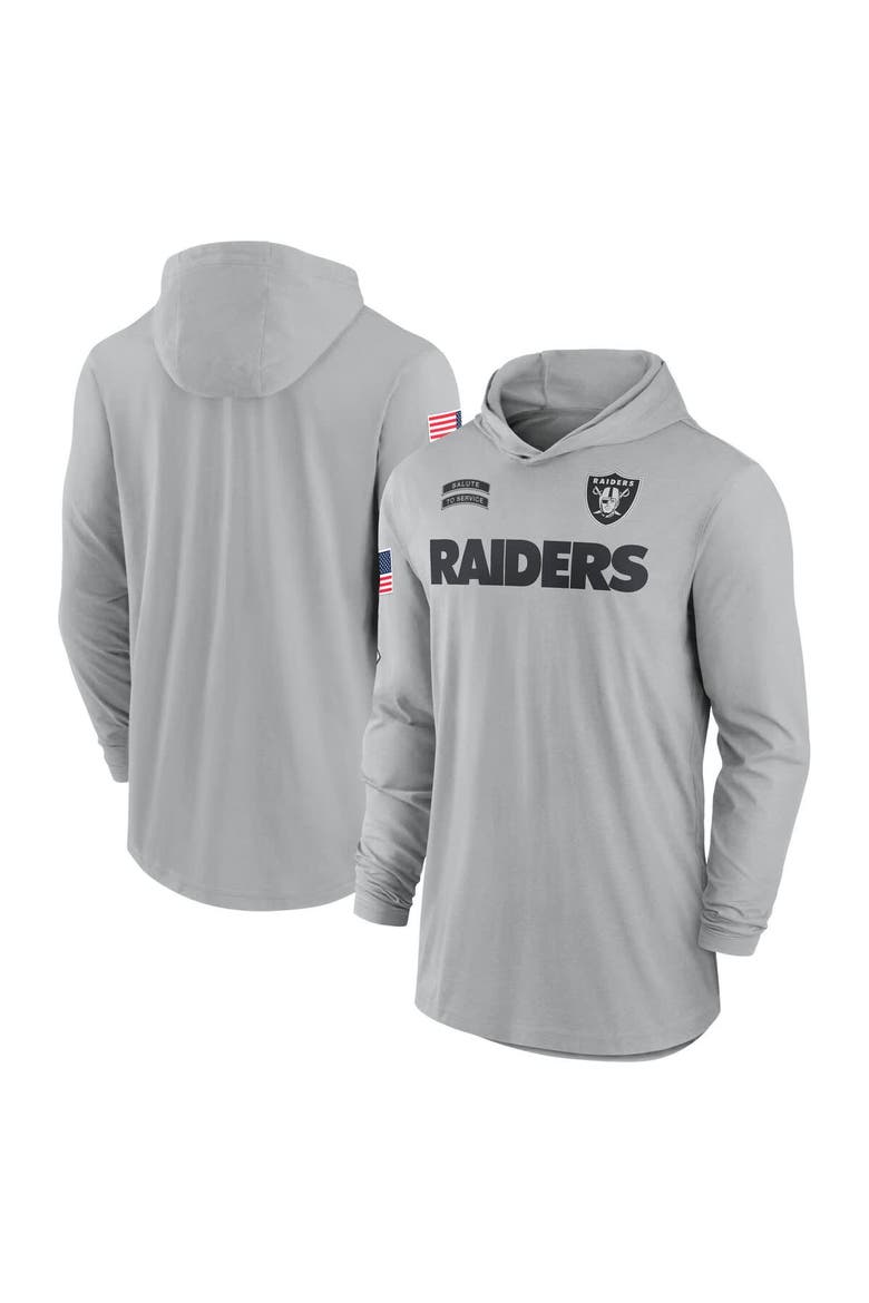 Men's Nike Gray Las Vegas Raiders 2024 Salute to Service Lightweight Performance Long Sleeve Hooded T-Shirt, Main, color, Gray