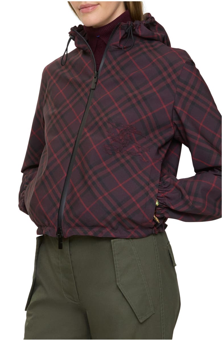 Burberry Cropped Reversible Check Jacket, Main, color, Wine Red
