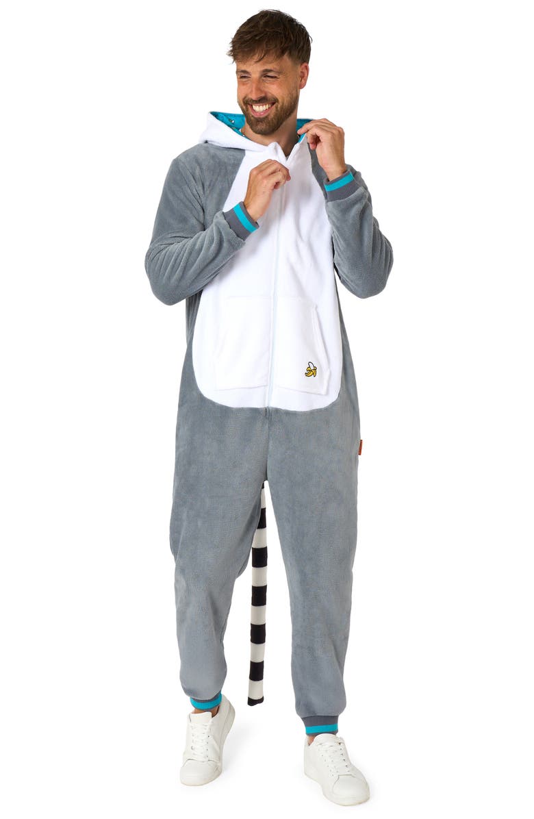OppoSuits Lemur Hooded Fleece Costume Jumpsuit, Alternate, color, Grey