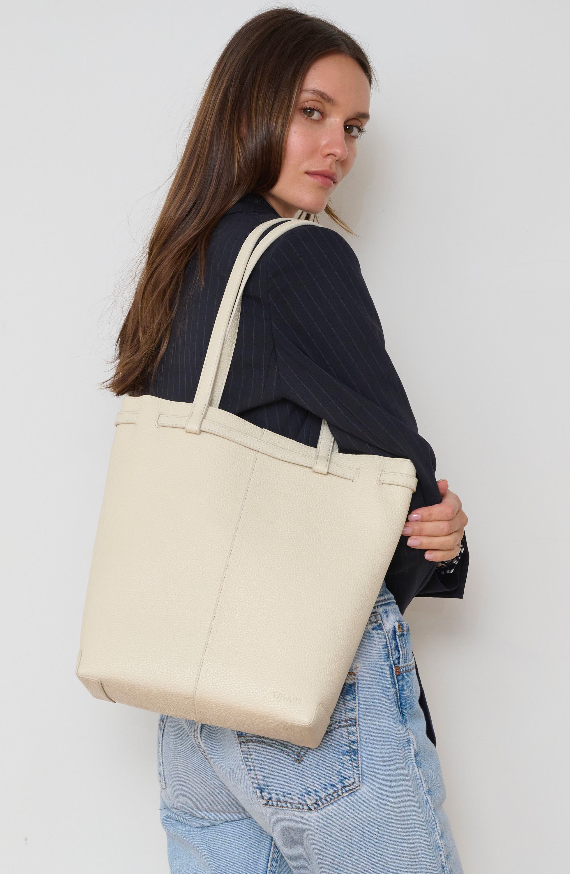 The Roxie Leather Tote, Alternate, color, COTTON WHITE