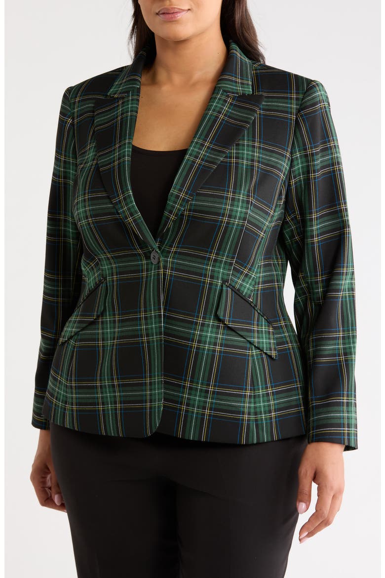 Plaid One-Button Blazer, Alternate, color, WINTER PINE BLACK