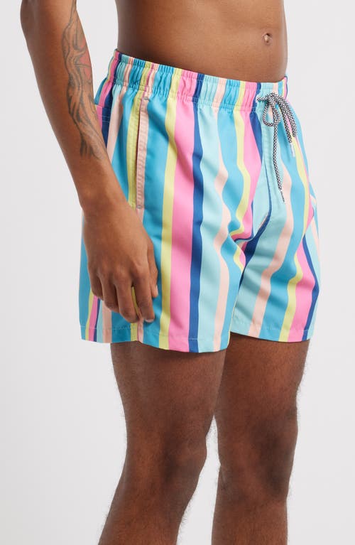 Boardies Cake Stripe Mid Length Swim Trunks In Blue/pink