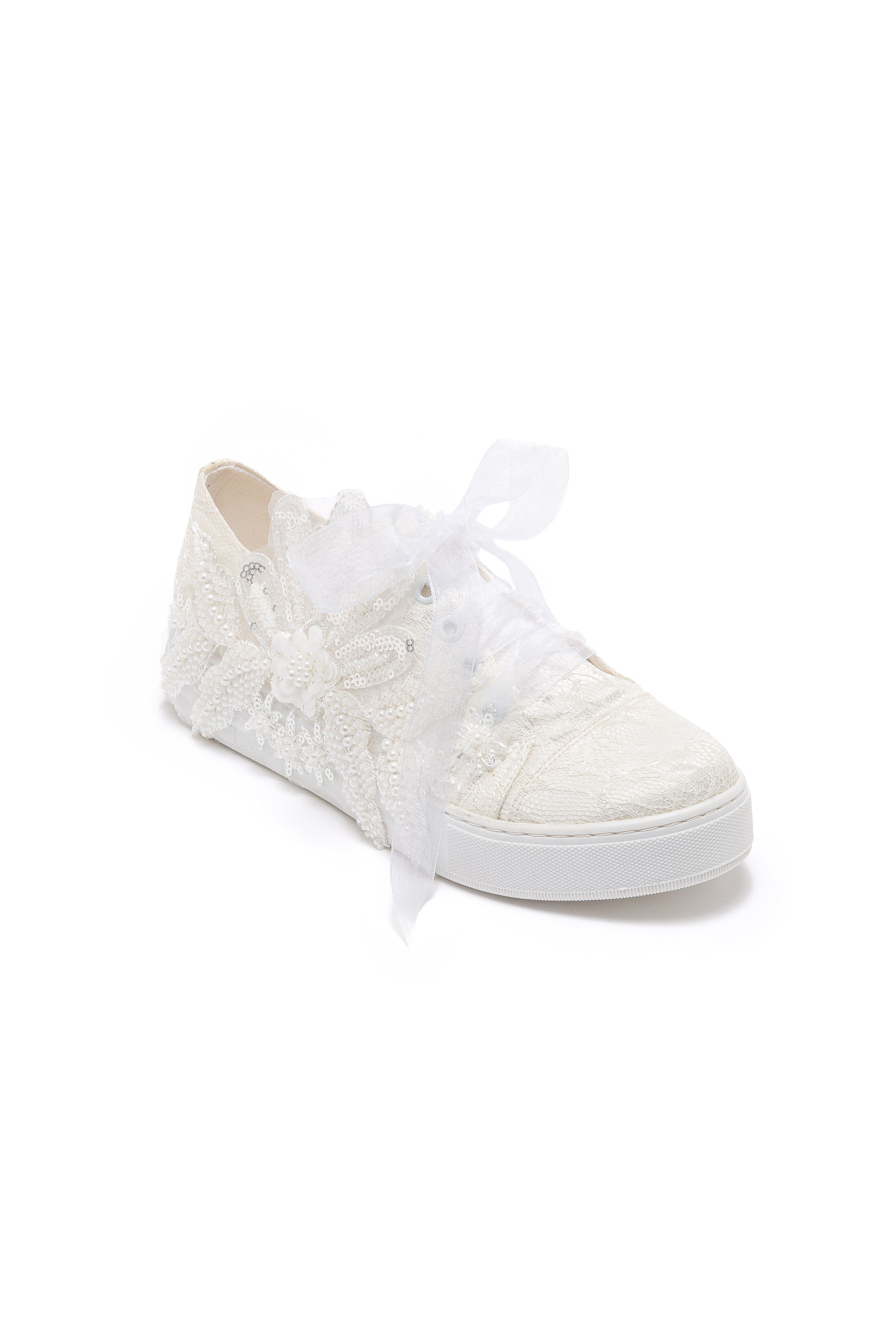 Lora Bridal Lace Sneaker, Main, color, Ivory