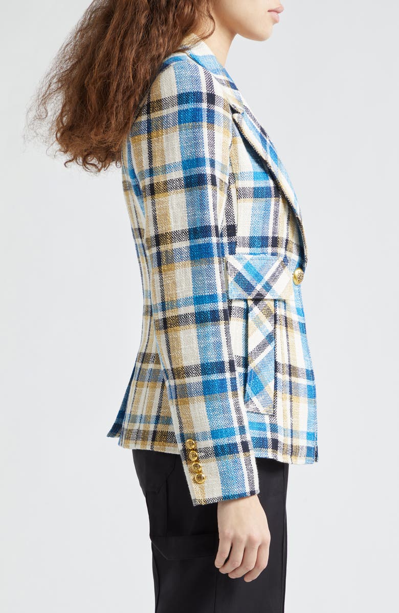 Smythe Cutaway Plaid Linen & Cotton One-Button Blazer, Alternate, color,