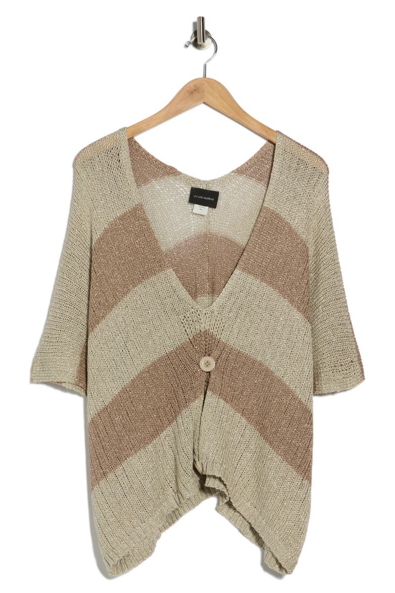 Buttoned V-Neck Tunic Top, Alternate, color, BEIGE/ BROWN/ GOLD
