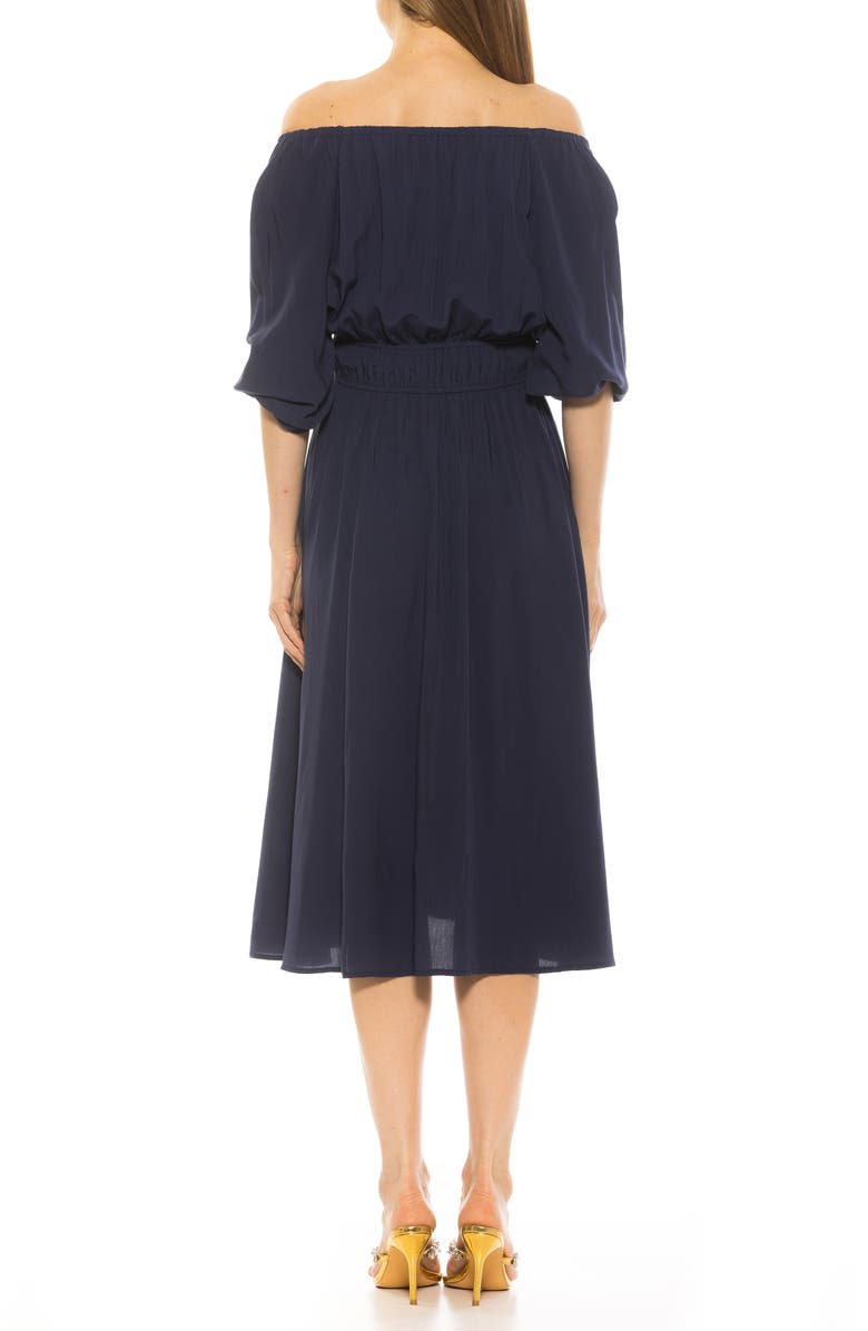 Alexia Admor Emily Balloon Sleeve Fit & Flare Midi Dress, Alternate, color, Navy