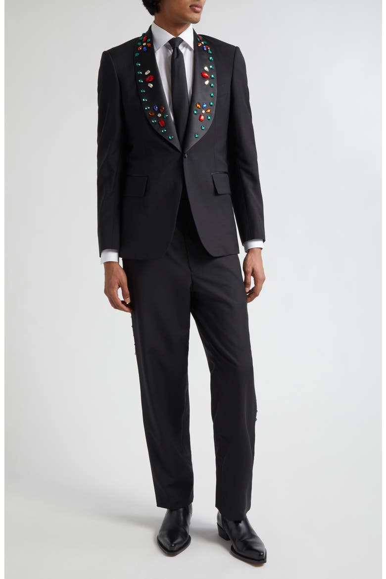 Crystal Wool & Mohair Tuxedo Trousers, Alternate, color, BLACK