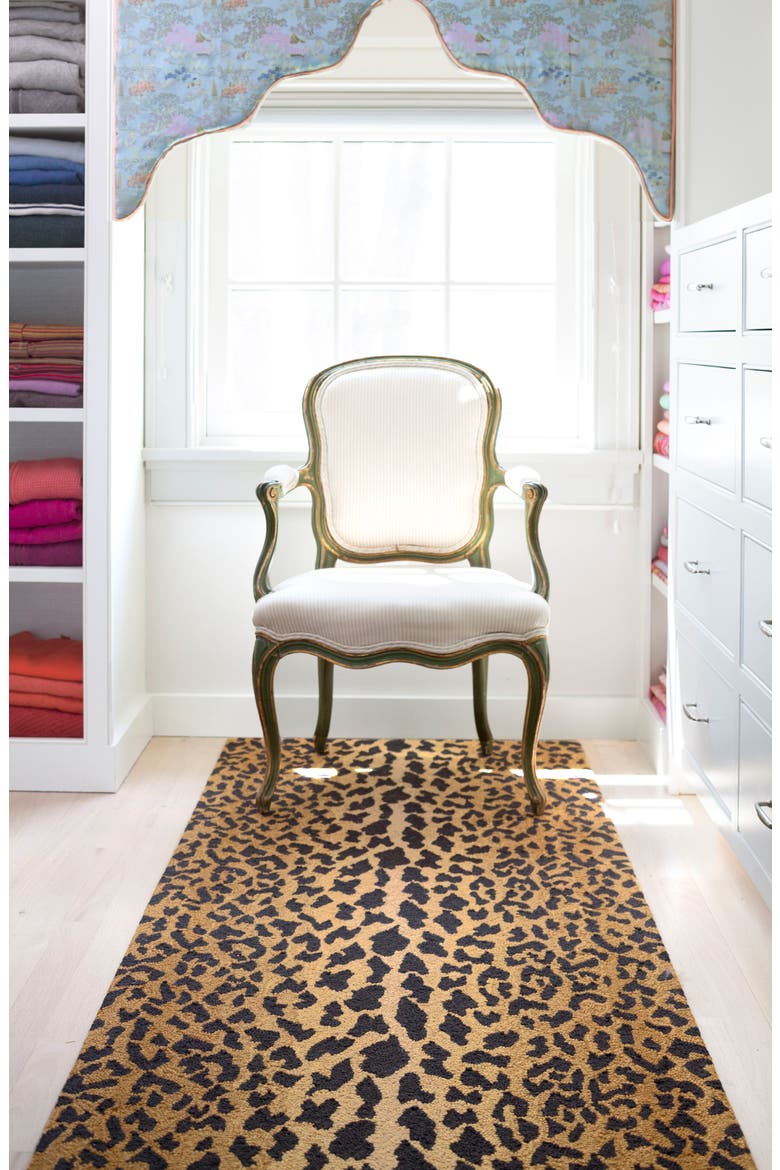 Leopard Print Wool Rug, Alternate, color, BROWN
