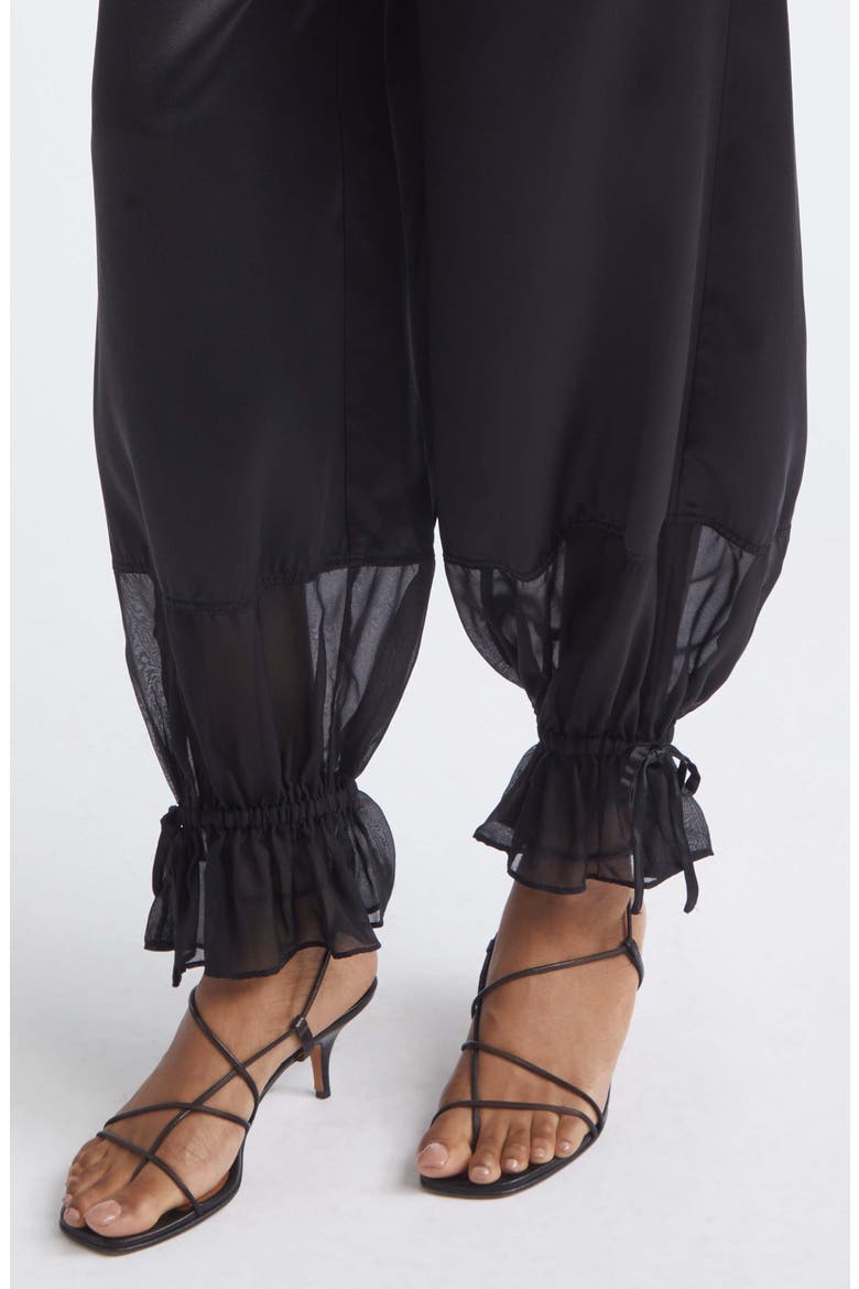 Camile Mixed Media Cinched Silk Pants, Alternate, color, NOIR