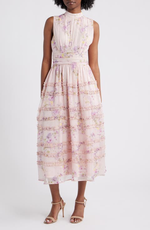 Eden Floral Sleeveless Ruffle Chiffon Dress