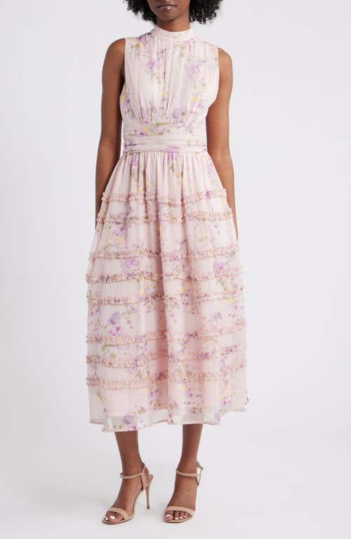 Lulus Eden Floral Sleeveless Ruffle Chiffon Dress In Pink Multi