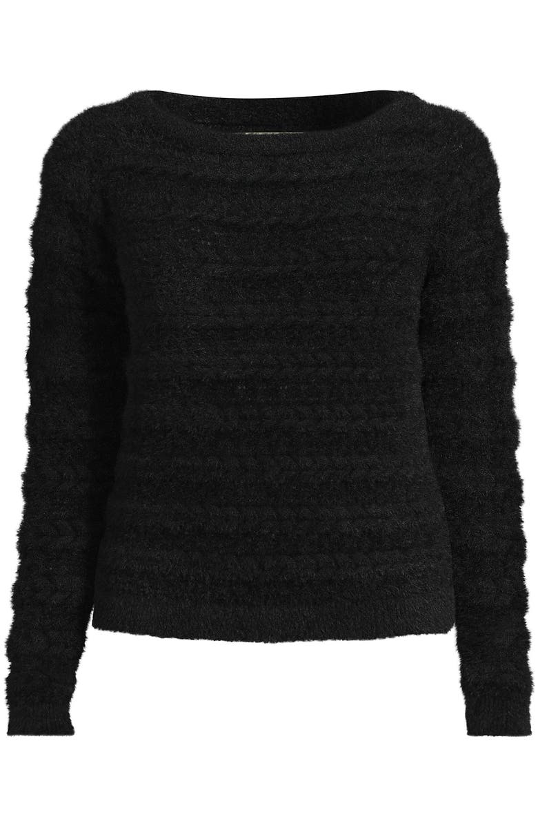 Lands' End Fuzzy Eyelash Cable Boatneck Sweater, Alternate, color, 