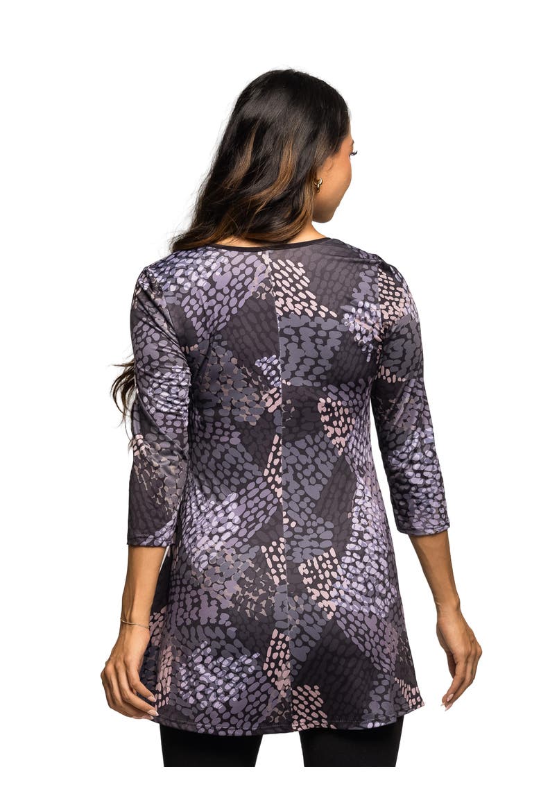 Abstract Print V-Neck three quarter Sleeve Tunic Top, Alternate, color, Grey Multi