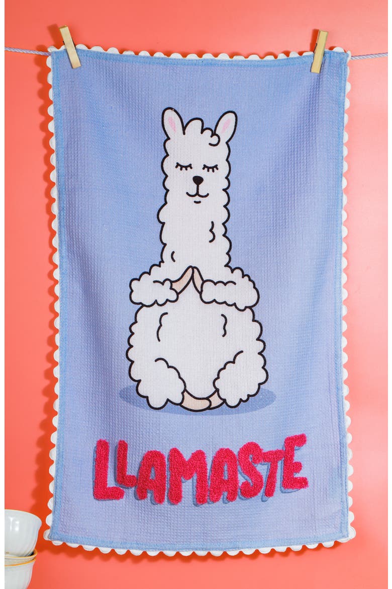 The Llamaste Artisan Set of 3 Cotton Kitchen Towels, Alternate, color, PINK/ BLUE/ WHITE