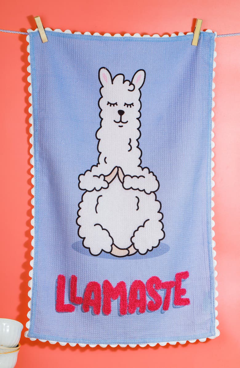 Tiramisu The Llamaste Artisan Set of 3 Cotton Kitchen Towels, Alternate, color, Pink/ Blue/ White