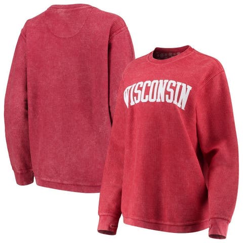 Women's Pressbox Red Wisconsin Badgers Comfy Cord Vintage Wash Basic Arch Pullover Sweatshirt