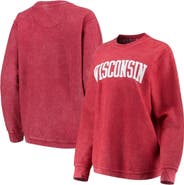 PRESSBOX Women's Pressbox Red Wisconsin Badgers Comfy Cord Vintage Wash Basic Arch Pullover Sweatshirt