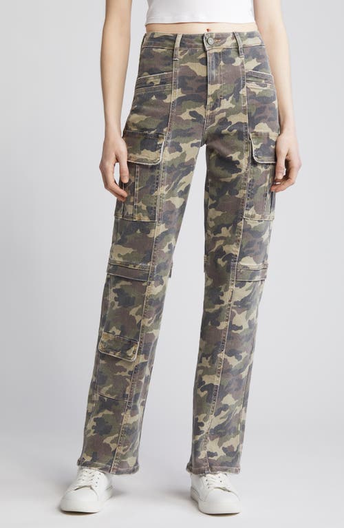 HIDDEN JEANS Camo Print Straight Leg Cargo Pants in Olive  product
