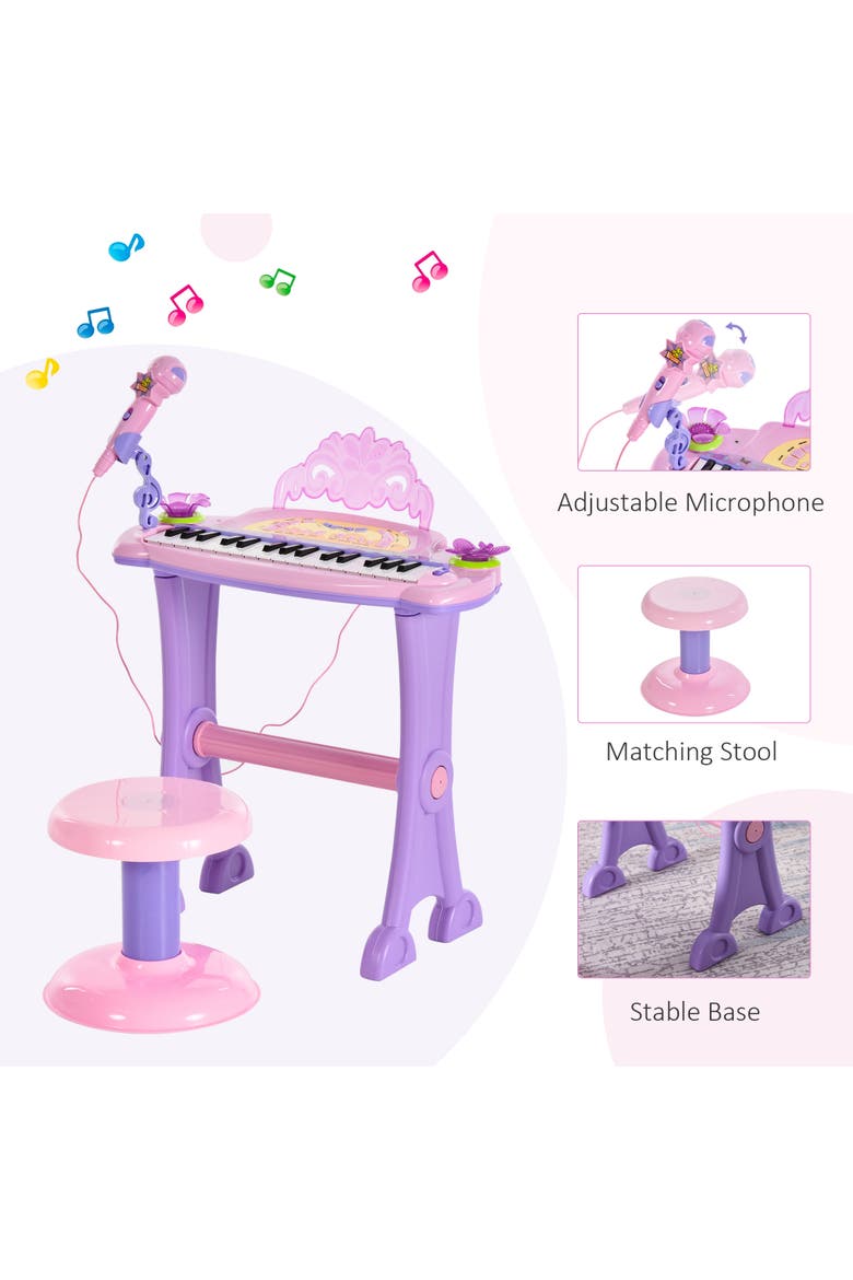 32-Key Kids Electronic Piano (Princess), Stool, MP3, Record, Microphone, Alternate, color, Pink
