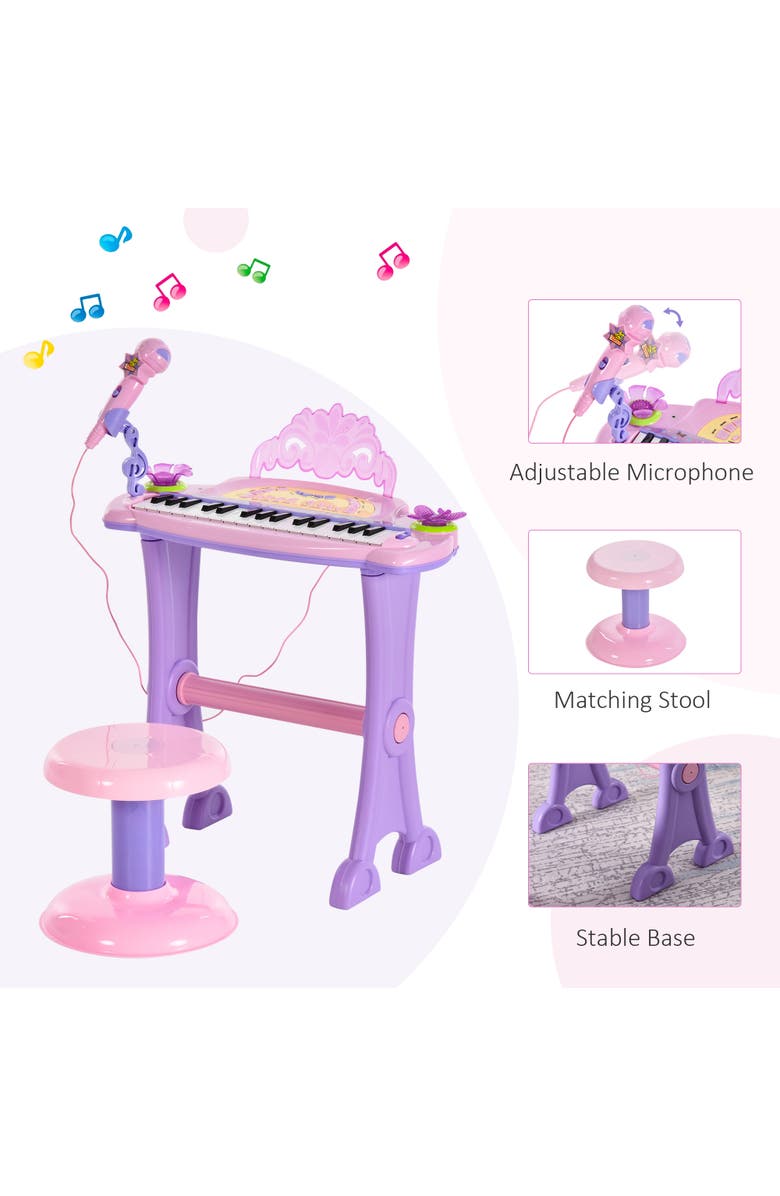 Qaba 32-Key Kids Electronic Piano (Princess), Stool, MP3, Record, Microphone, Alternate, color, Pink