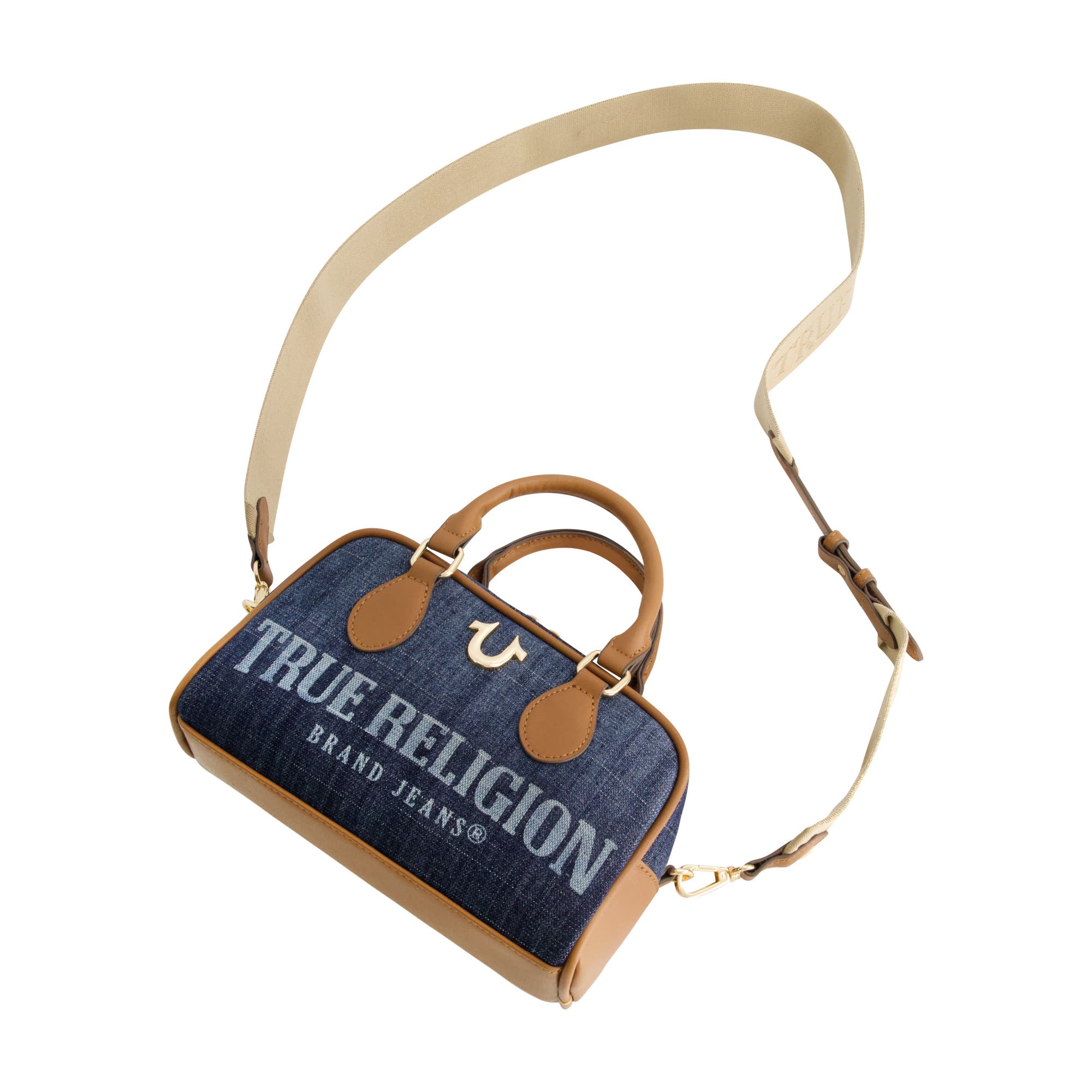 True Religion Denim Logo Mini Satchel Crossbody Bag, Alternate, color, Dark Denim