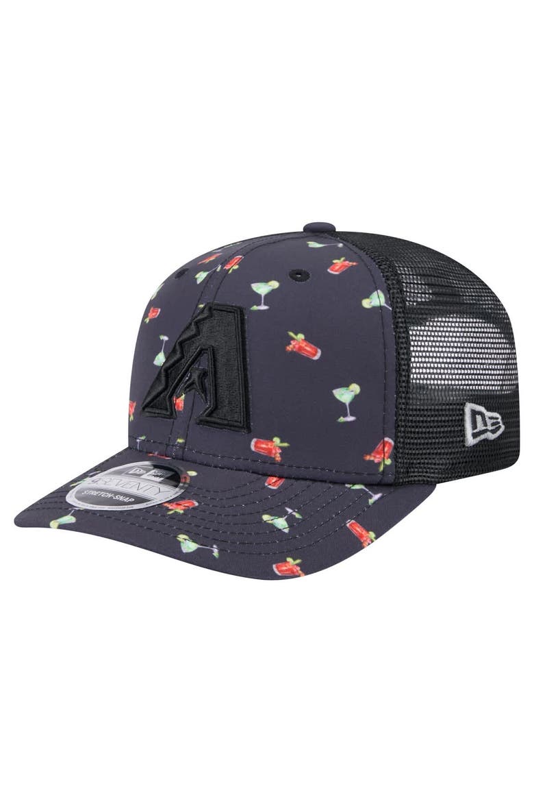 Men's New Era Black Arizona Diamondbacks Adventure Drinks Pattern 9SEVENTY Stretch-Snap Hat, Main, color, Navy