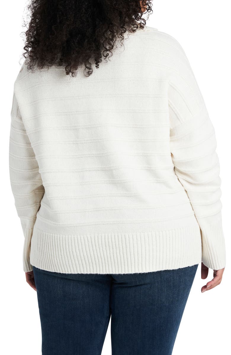 Vince Camuto Textured Stripe Cowl Neck Cotton Blend Sweater, Alternate, color, Antique White