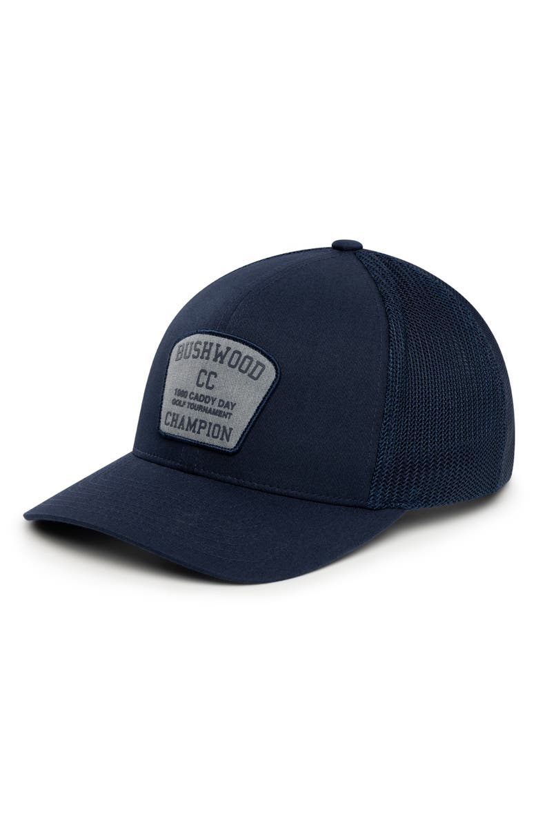 TravisMathew Presidential Suite Trucker Hat, Main, color, Mood Indigo