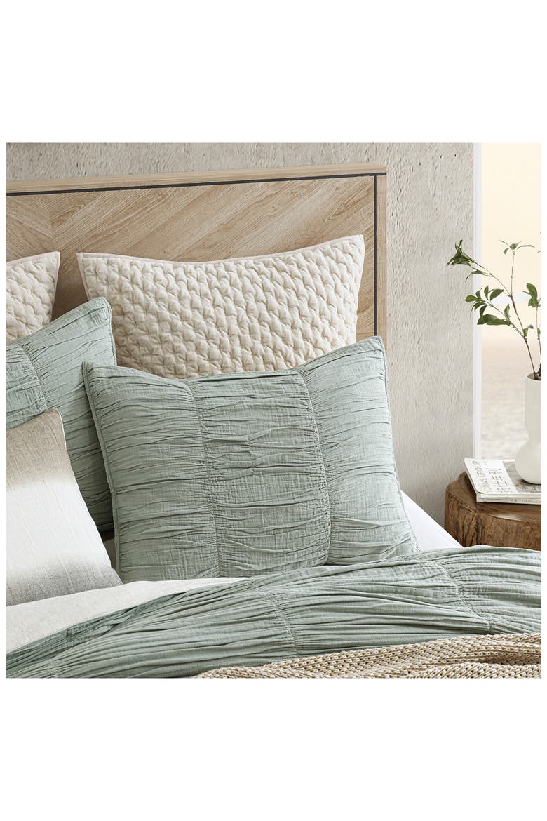 Ruched Gauze Duvet Cover & Shams Set, Alternate, color, GREEN