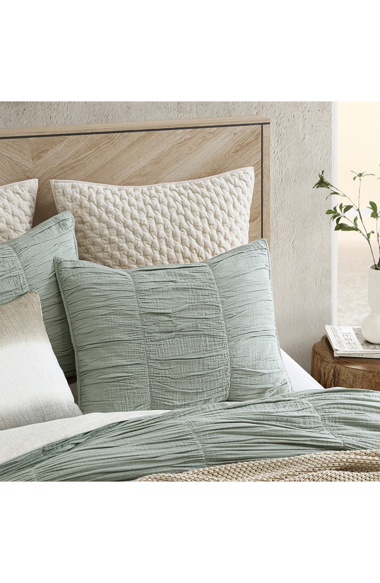 DKNY Pure Ruched Gauze Duvet Cover & Shams Set, Alternate, color, Green