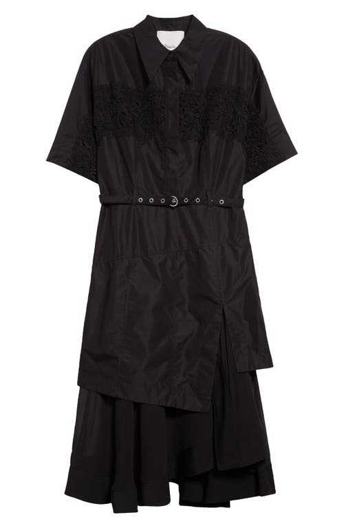 3.1 Phillip Lim Cascade Hem Belted Shirtdress In Black